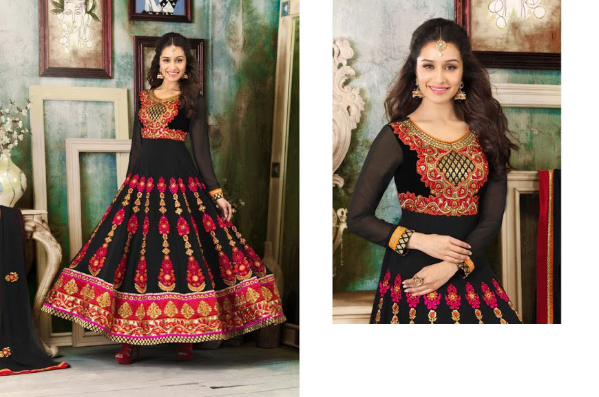 Shraddha Kapoor Black A Line Embroidered Salwar Suit 33405