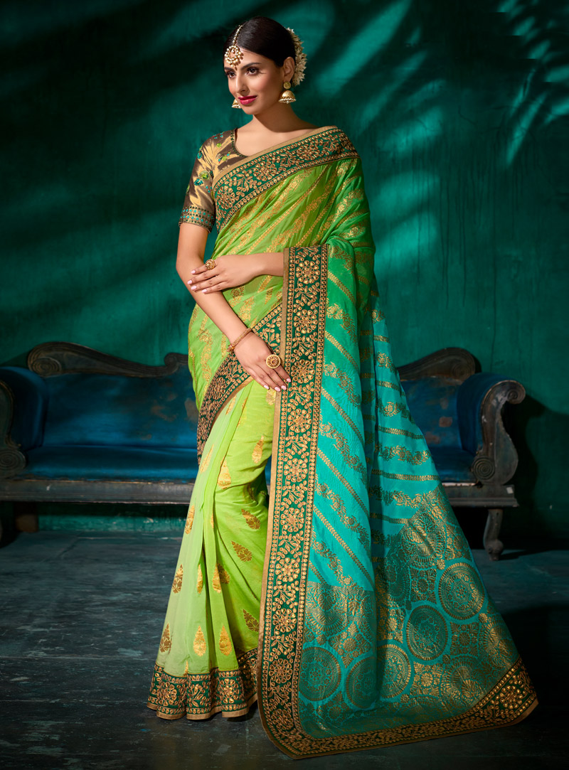 Green Pure Viscose Saree With Heavy Blouse 120451