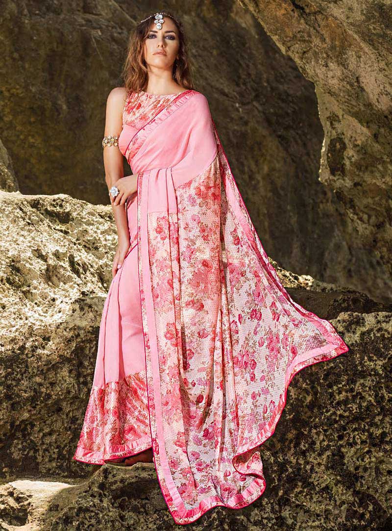 Pink Georgette Printed Saree With Blouse 71084