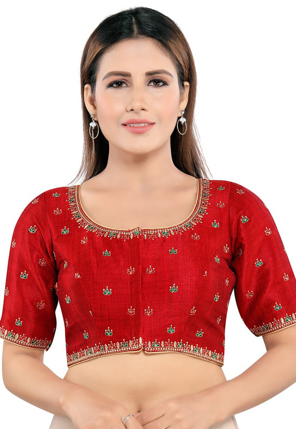 Red Silk Readymade Blouse 216985