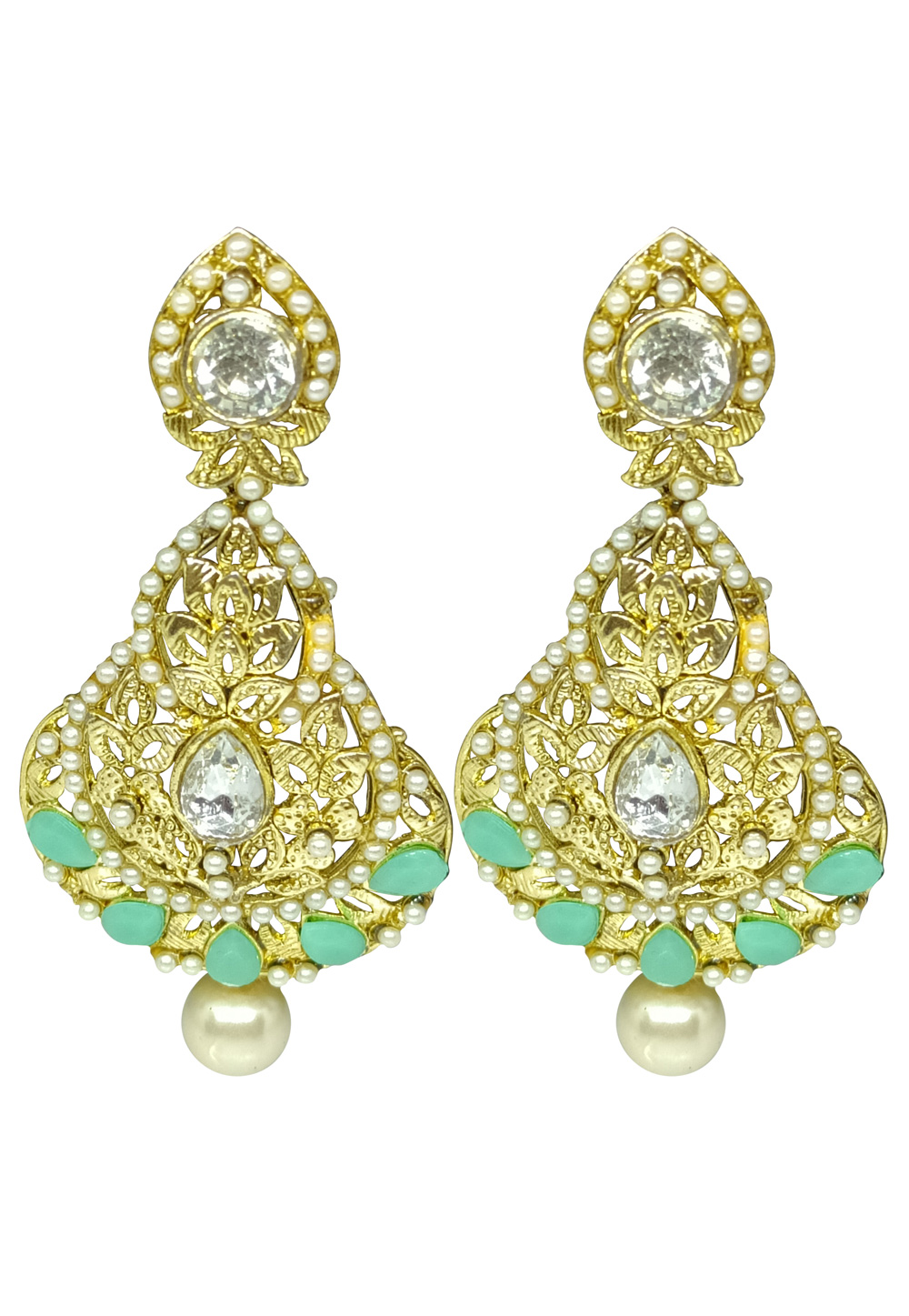 Sea Green Brass pearl Earrings 240529