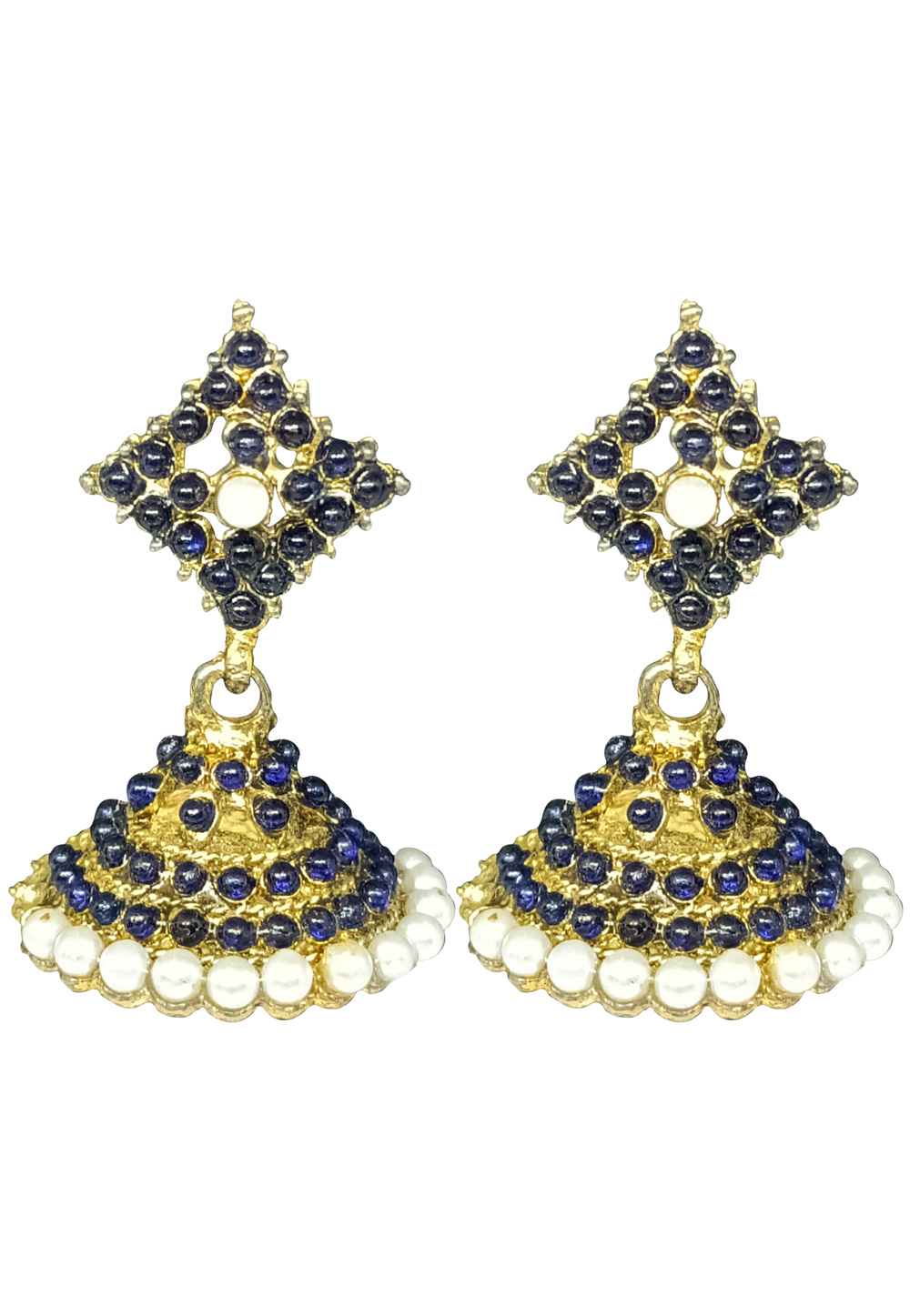 Navy Blue Brass pearl Earrings 240530