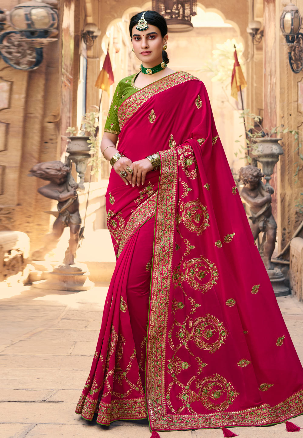 Pink Satin Georgette Saree With Blouse 235273