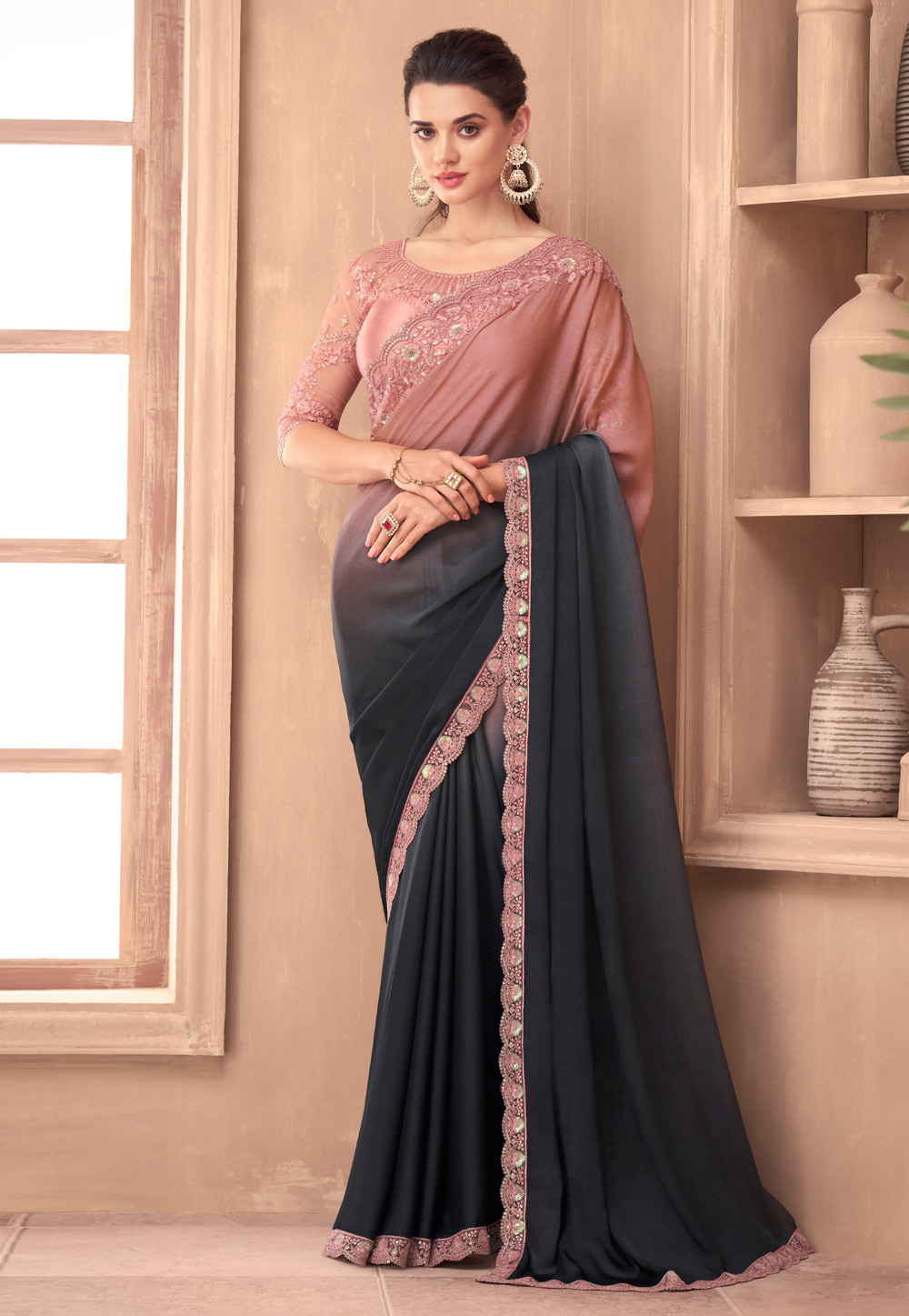 Grey Silk Half N Half Saree 261083