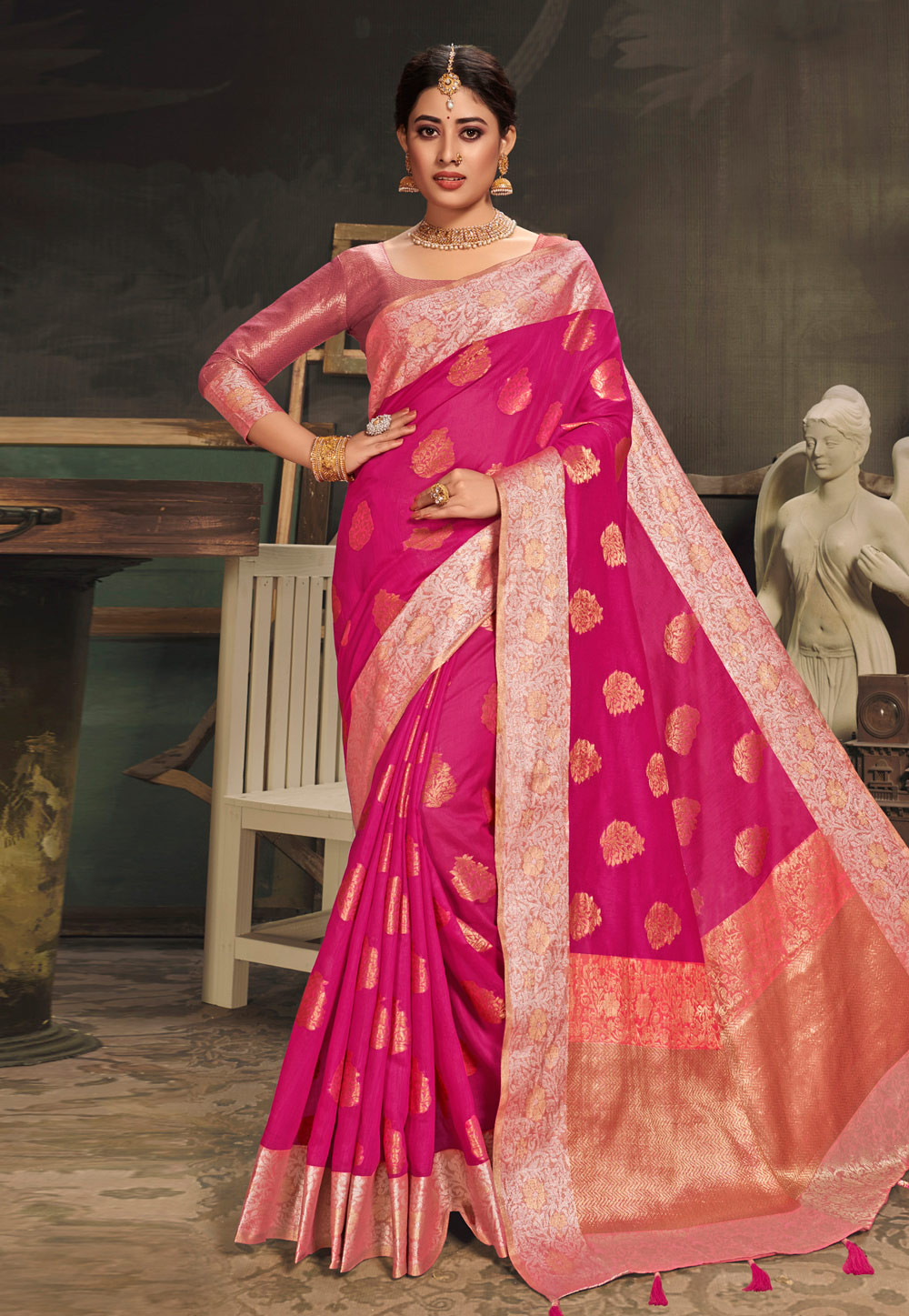Pink Cotton Silk Saree With Blouse 217271