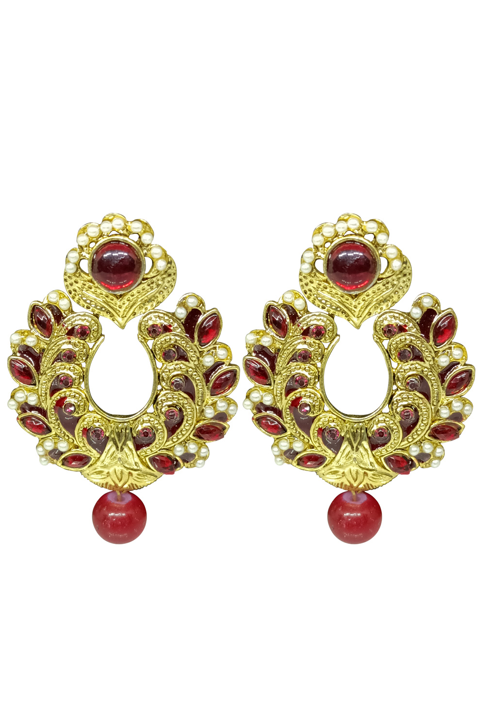 Maroon Brass pearl Earrings 240534