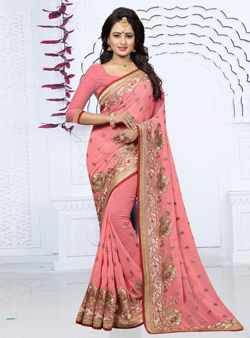 Pink Georgette Saree With Blouse 144142