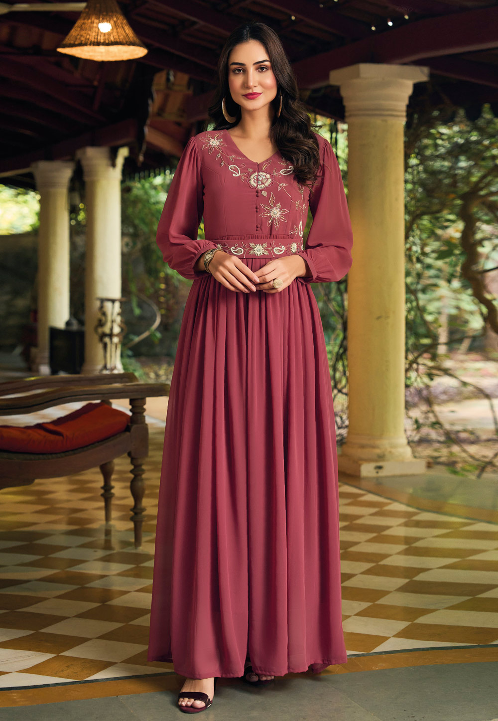 Pink Georgette Gown 257427