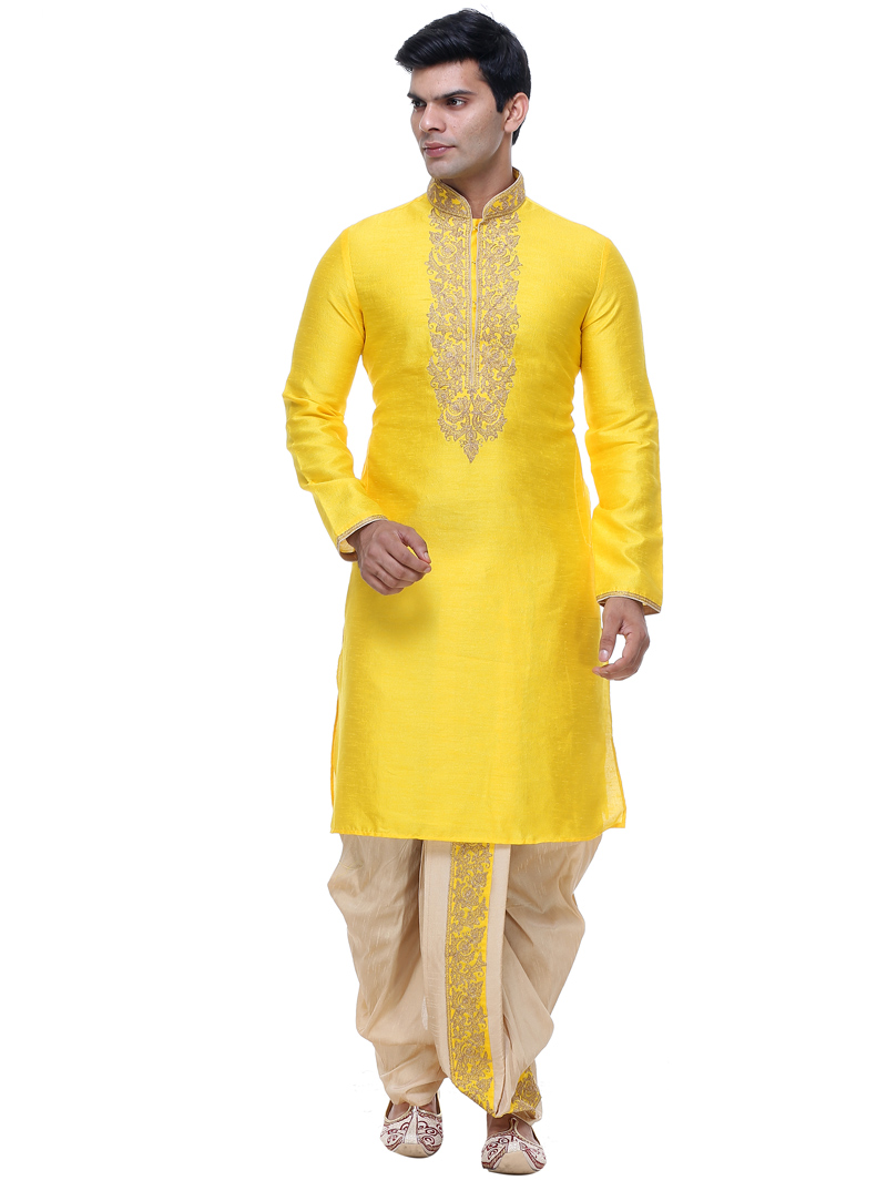 Yellow Silk Readymade Dhoti Kurta 92929