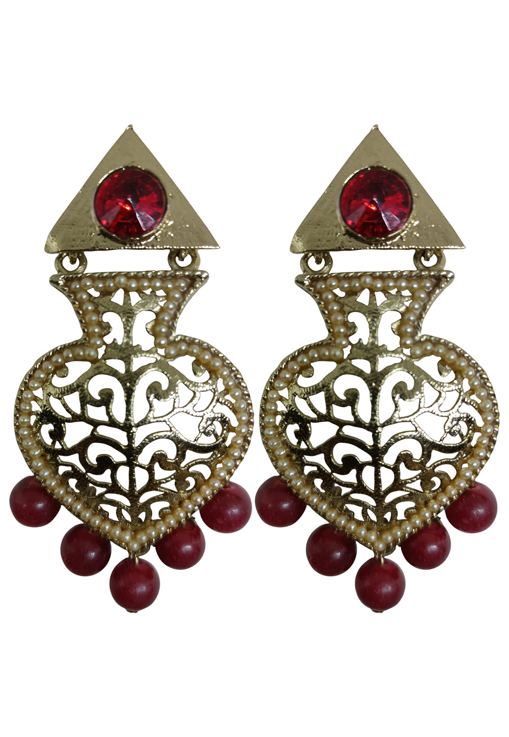 Maroon Brass pearl Earrings 240567