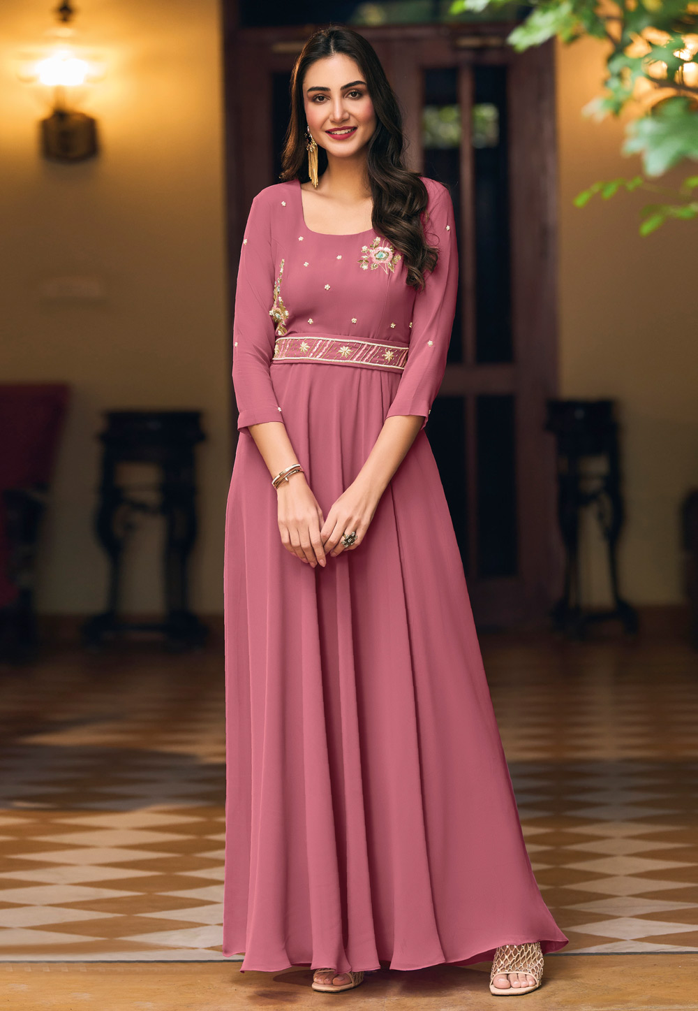 Pink Georgette Gown 257430