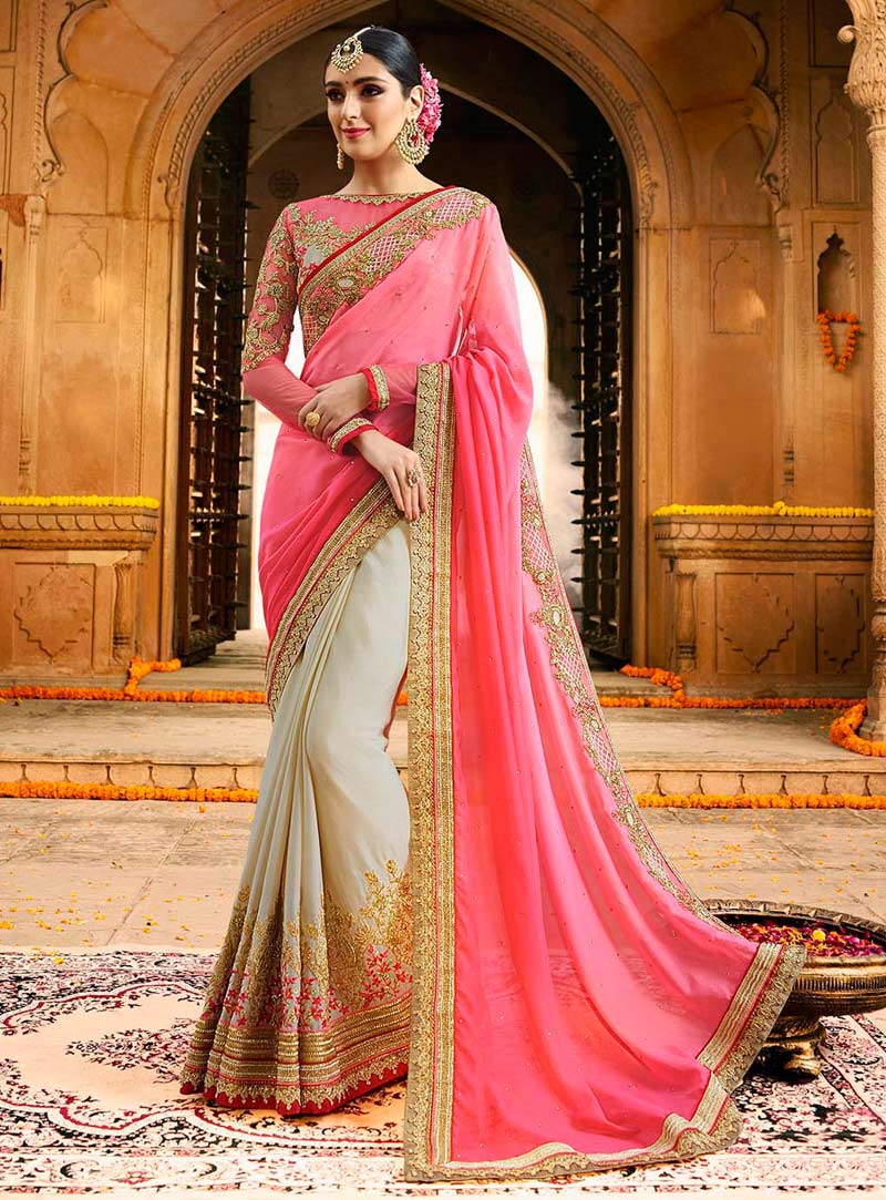 Pink Silk Half N Half Saree 87504