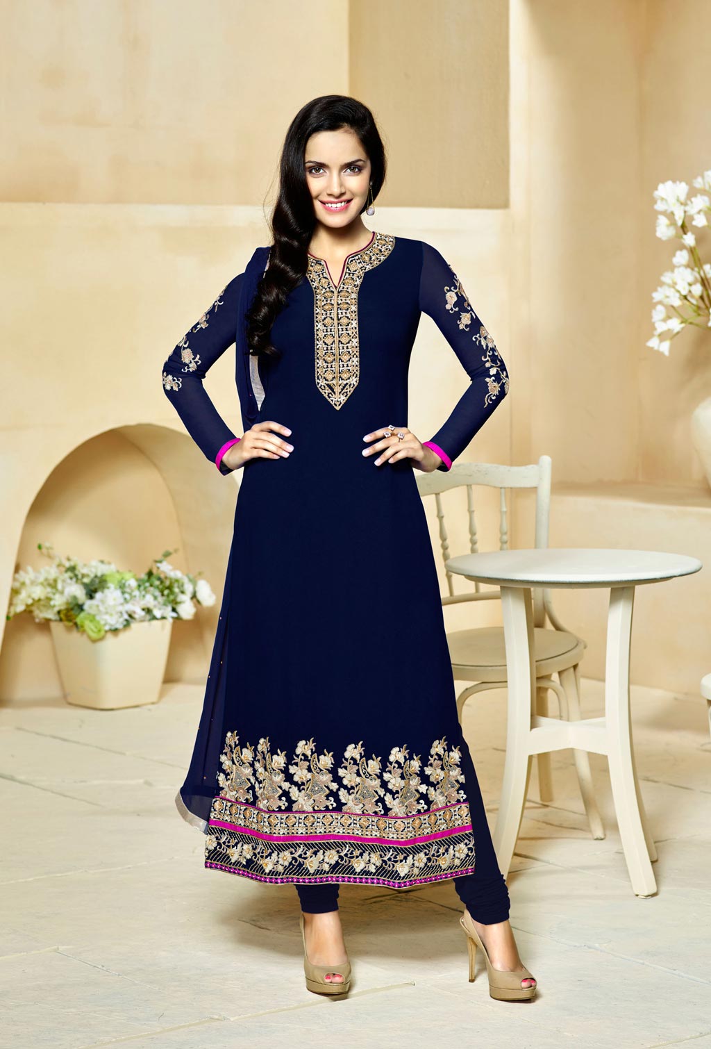 Shazahn Padamsee Navy Blue Georgette Pakistani Style Suit 63770