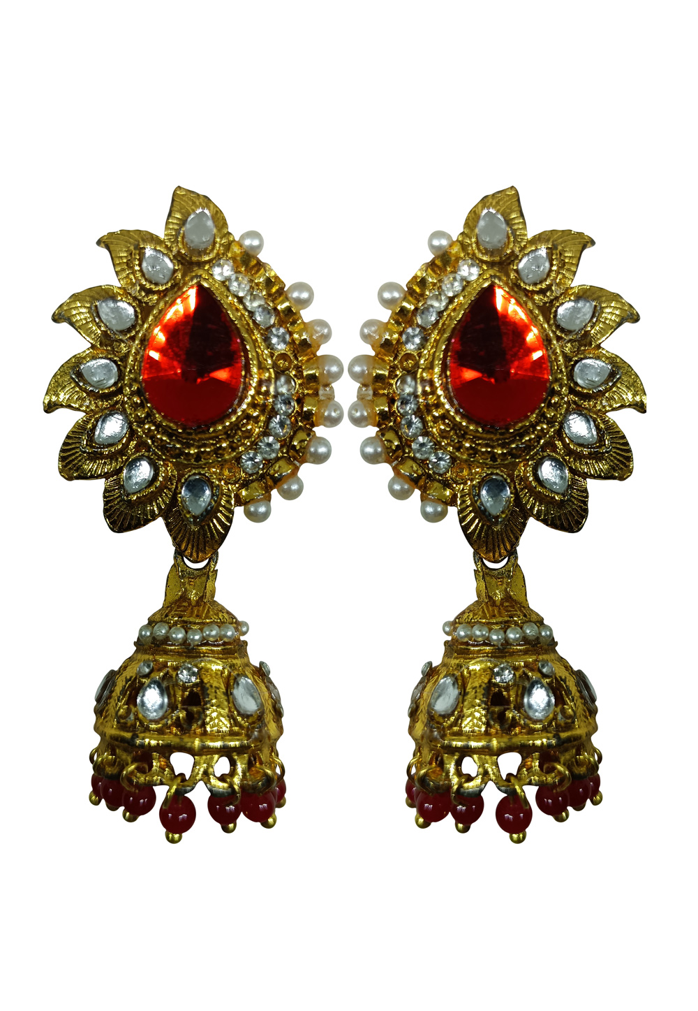 Red Brass pearl Earrings 240579