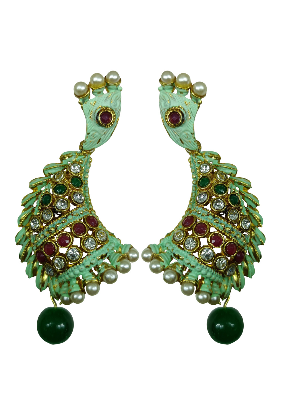 Light Green Brass pearl Earrings 240581