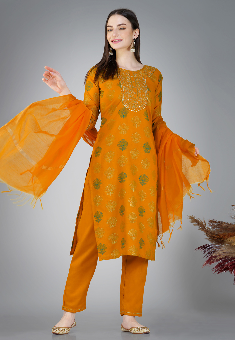 Orange Cotton Readymade Pakistani Suit 276334