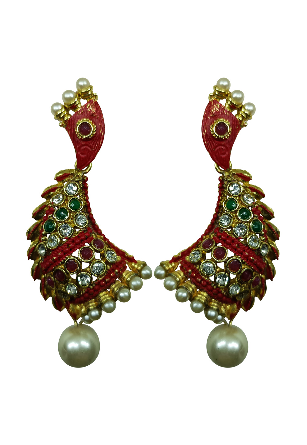 Maroon Brass pearl Earrings 240582