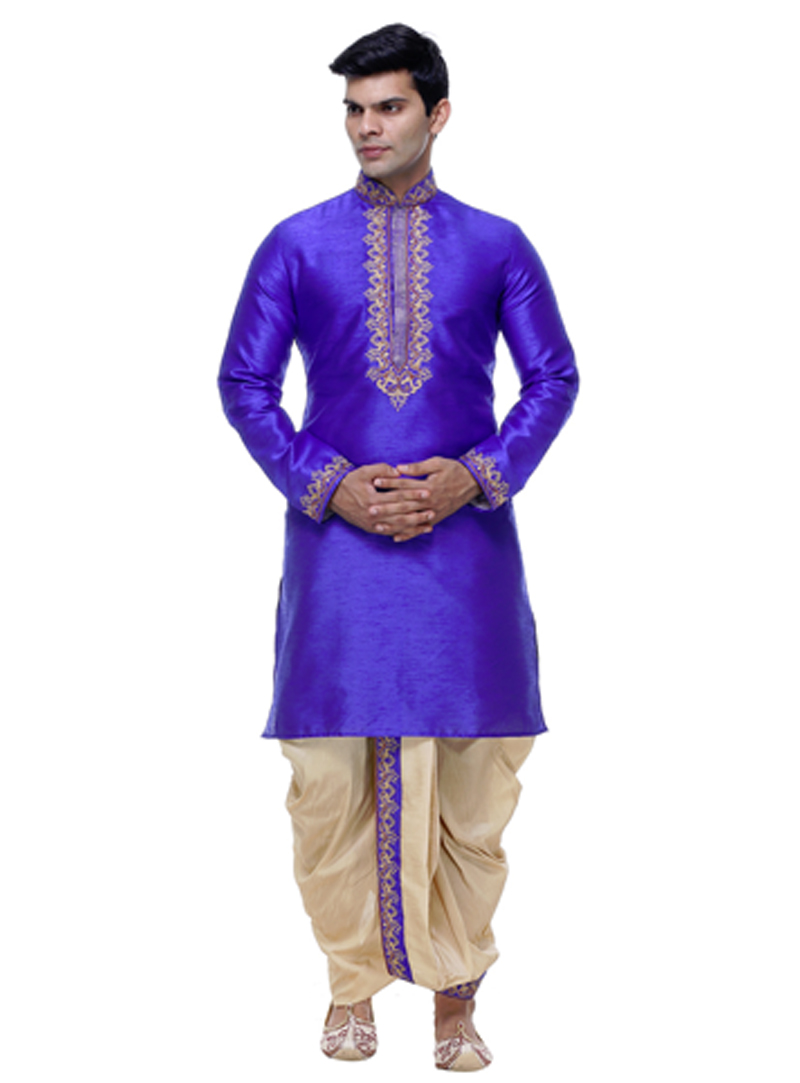 Blue Silk Readymade Dhoti Kurta 92931