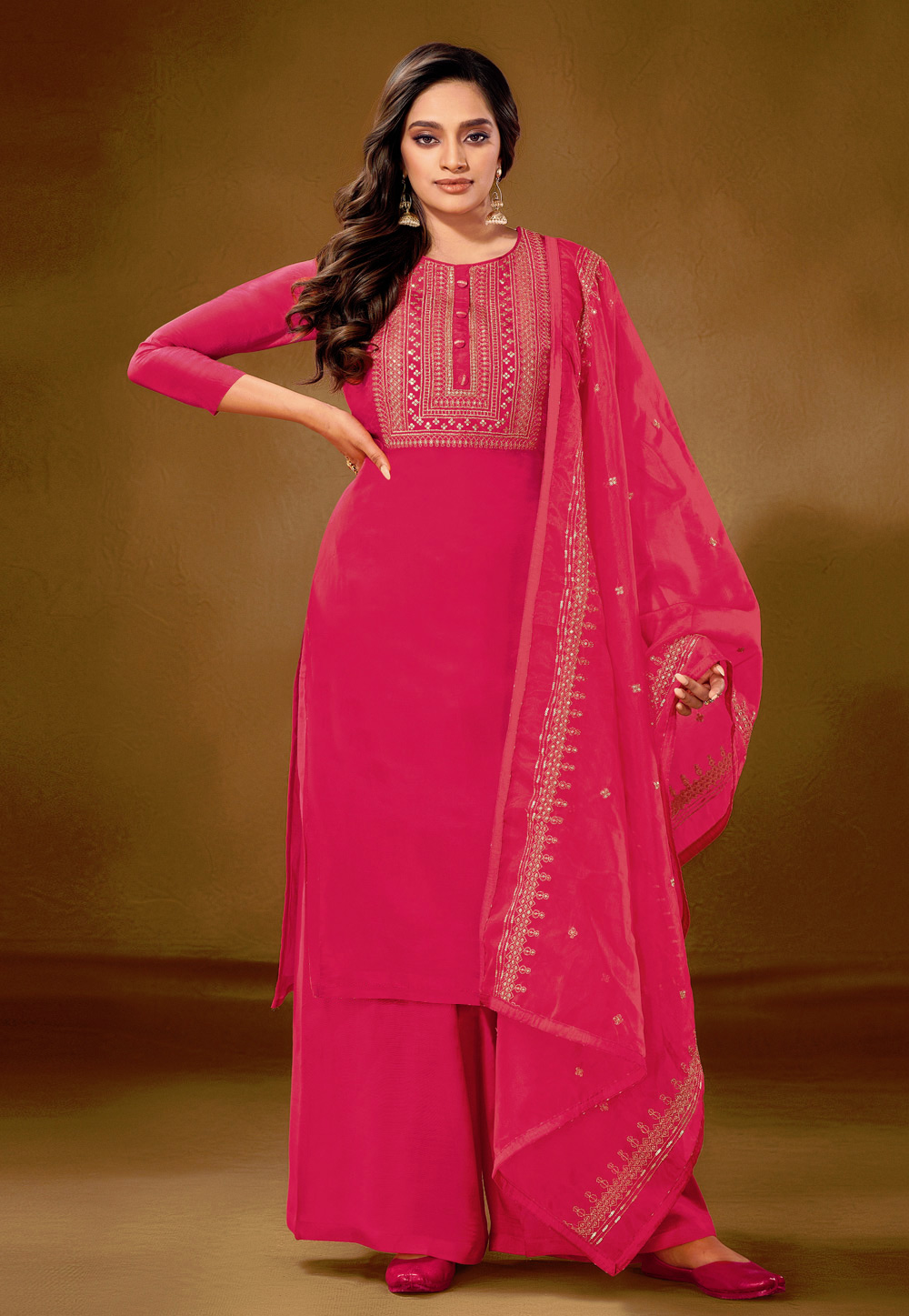 Pink Cotton Palazzo Suit 217570