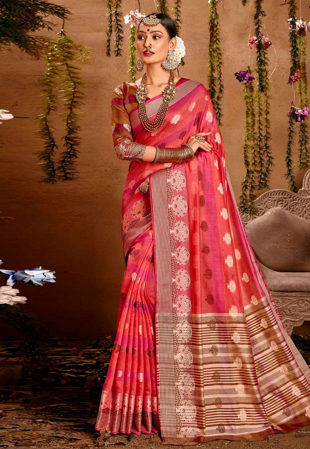 Pink Cotton Saree With Blouse 217554