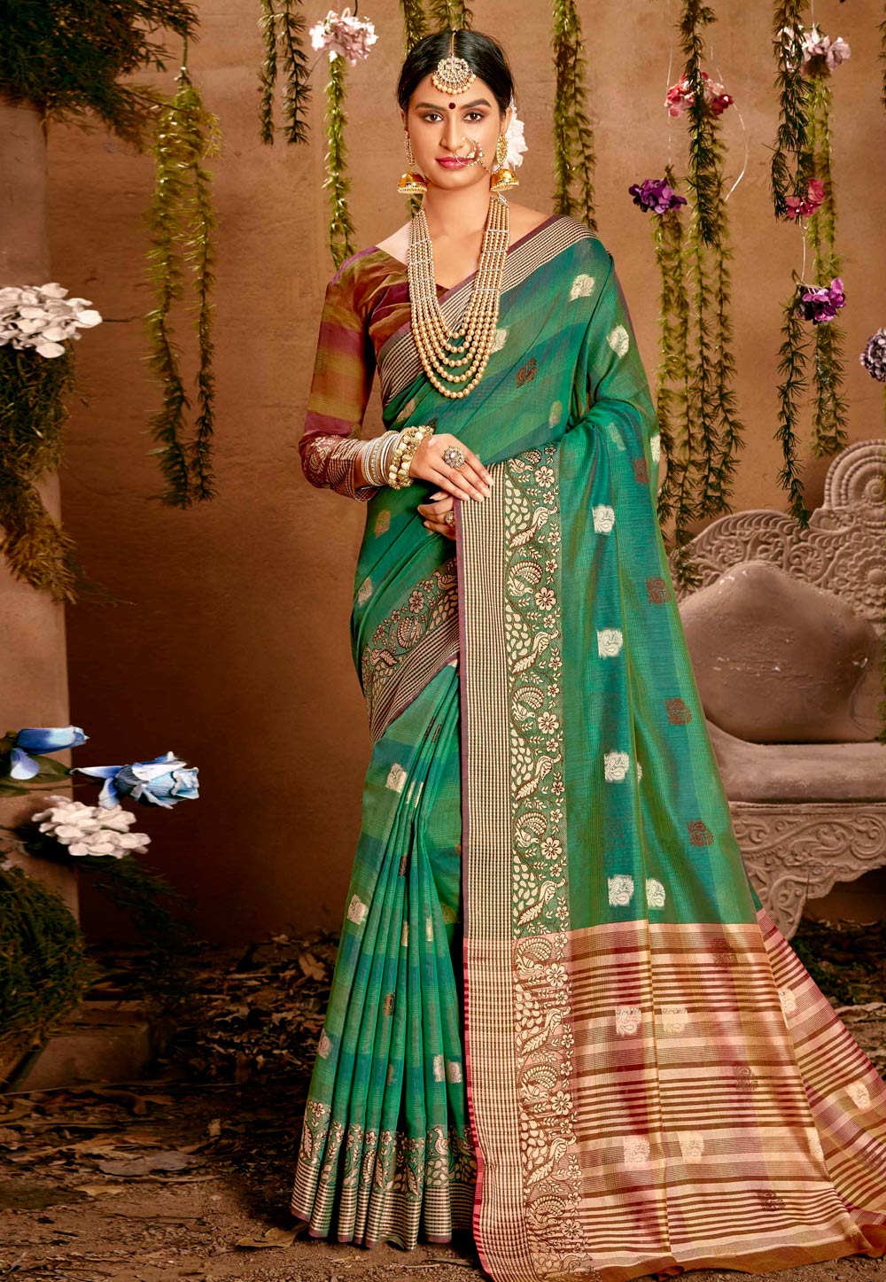 Green Cotton Saree With Blouse 217557