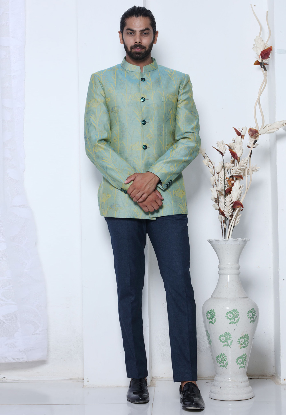 Light Green Cotton Jodhpuri Suit 217905