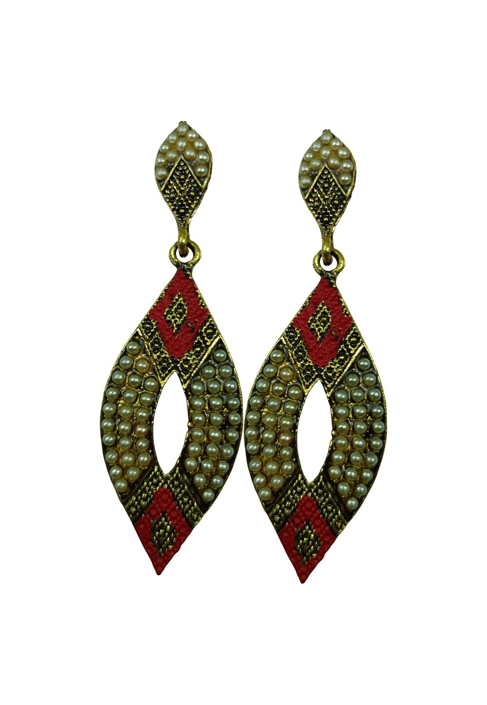 Red Brass pearl Earrings 240591
