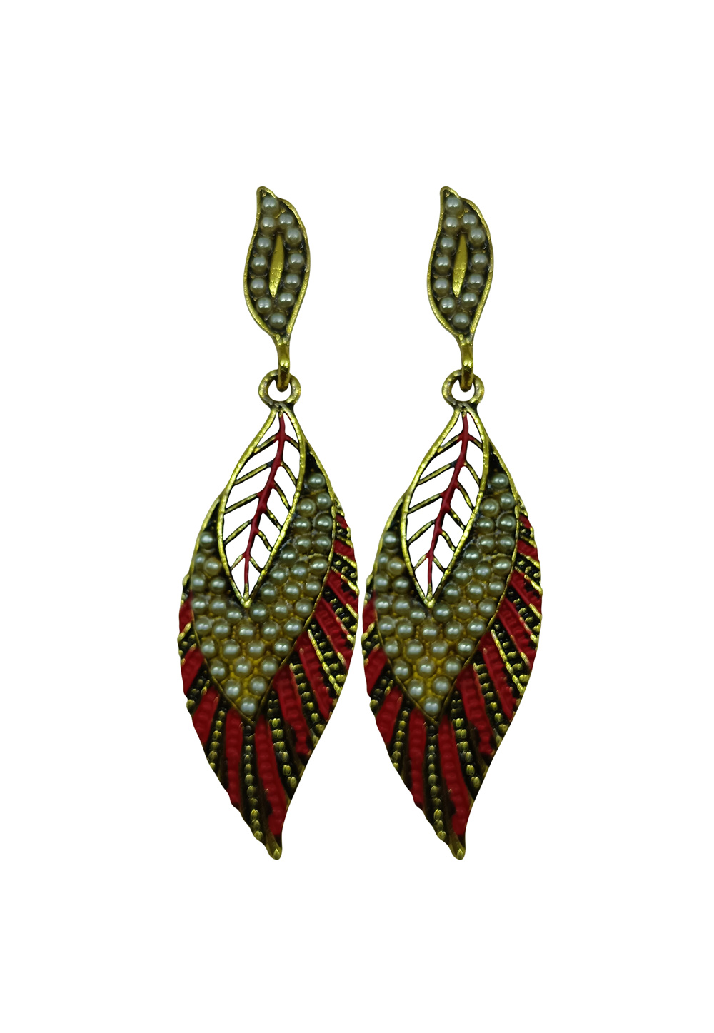 Red Brass pearl Earrings 240592