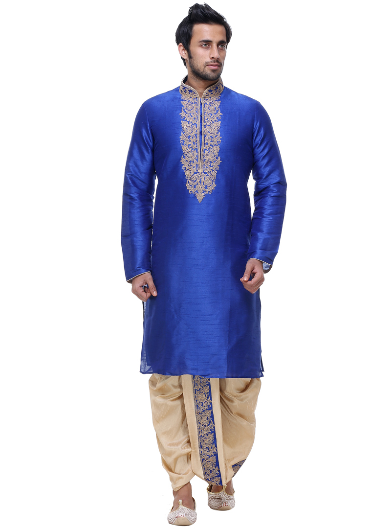Blue Silk Readymade Dhoti Kurta 92932
