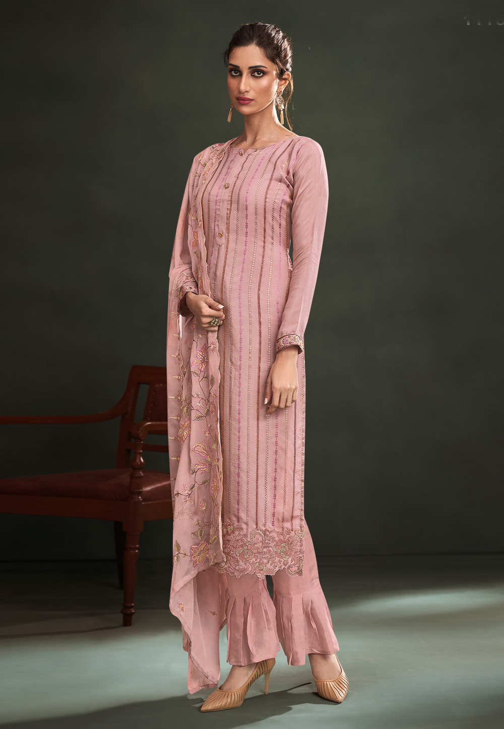 Pink Muslin Pant Style Suit 245193