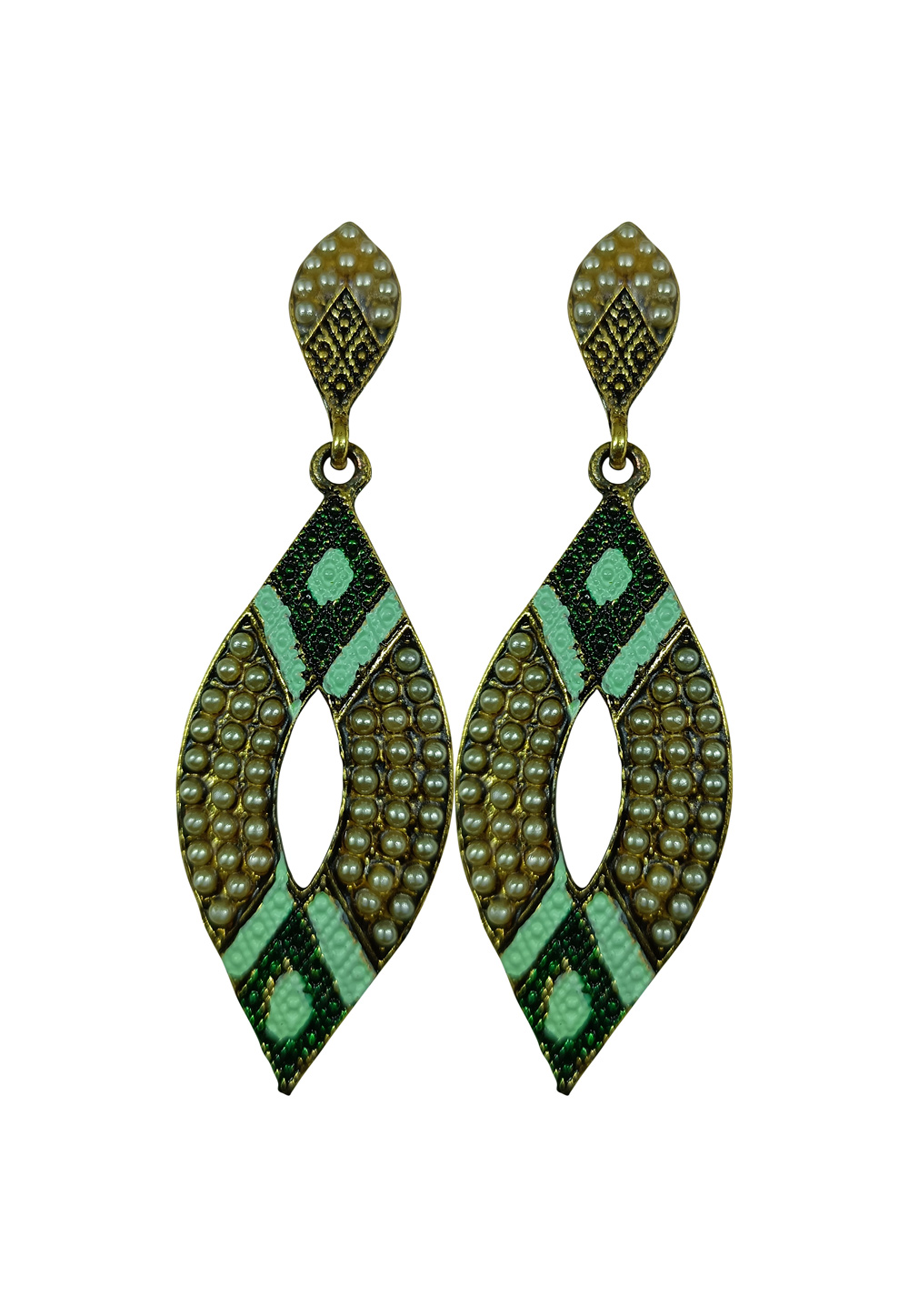 Light Green Brass pearl Earrings 240594