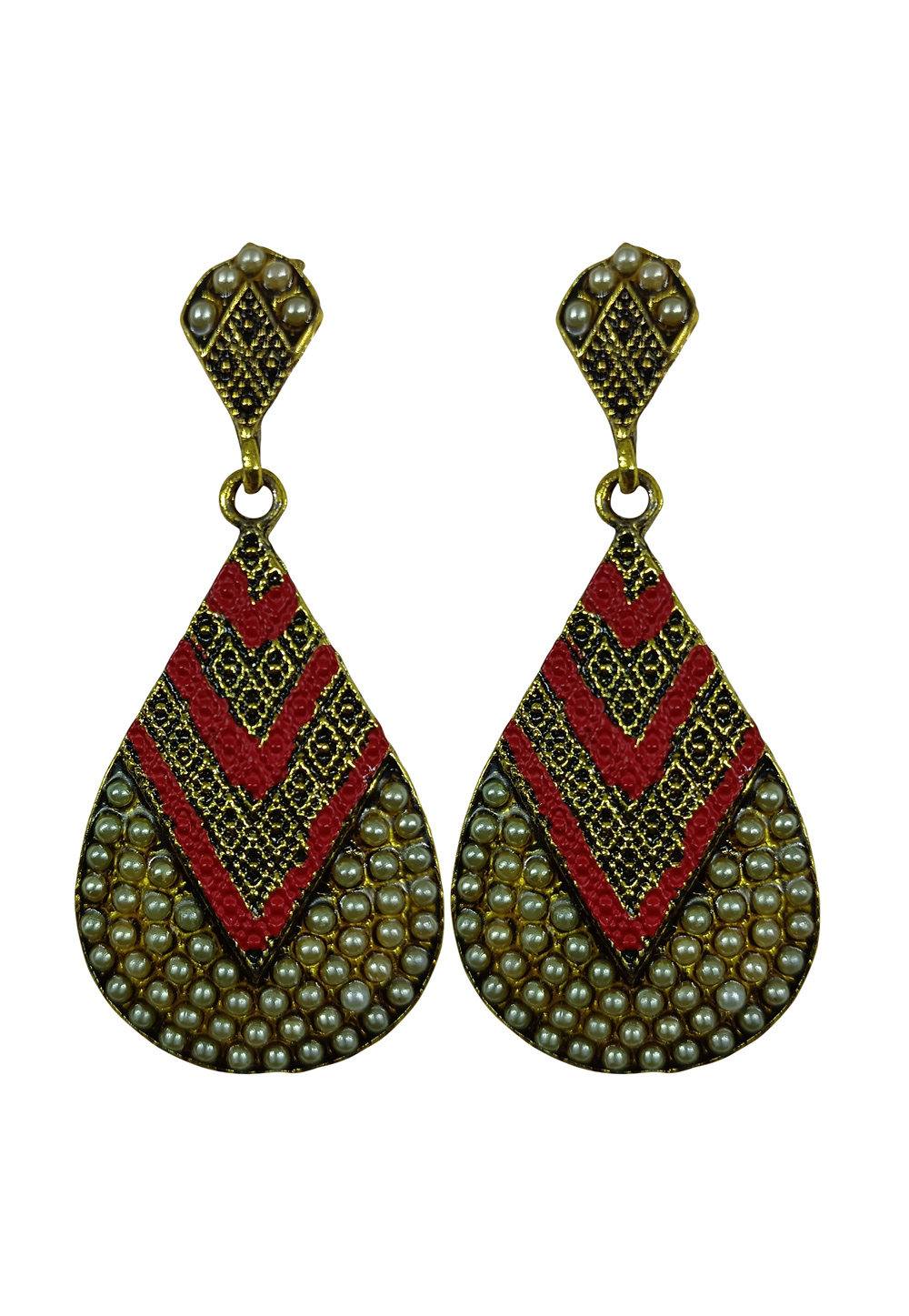 Red Brass pearl Earrings 240595