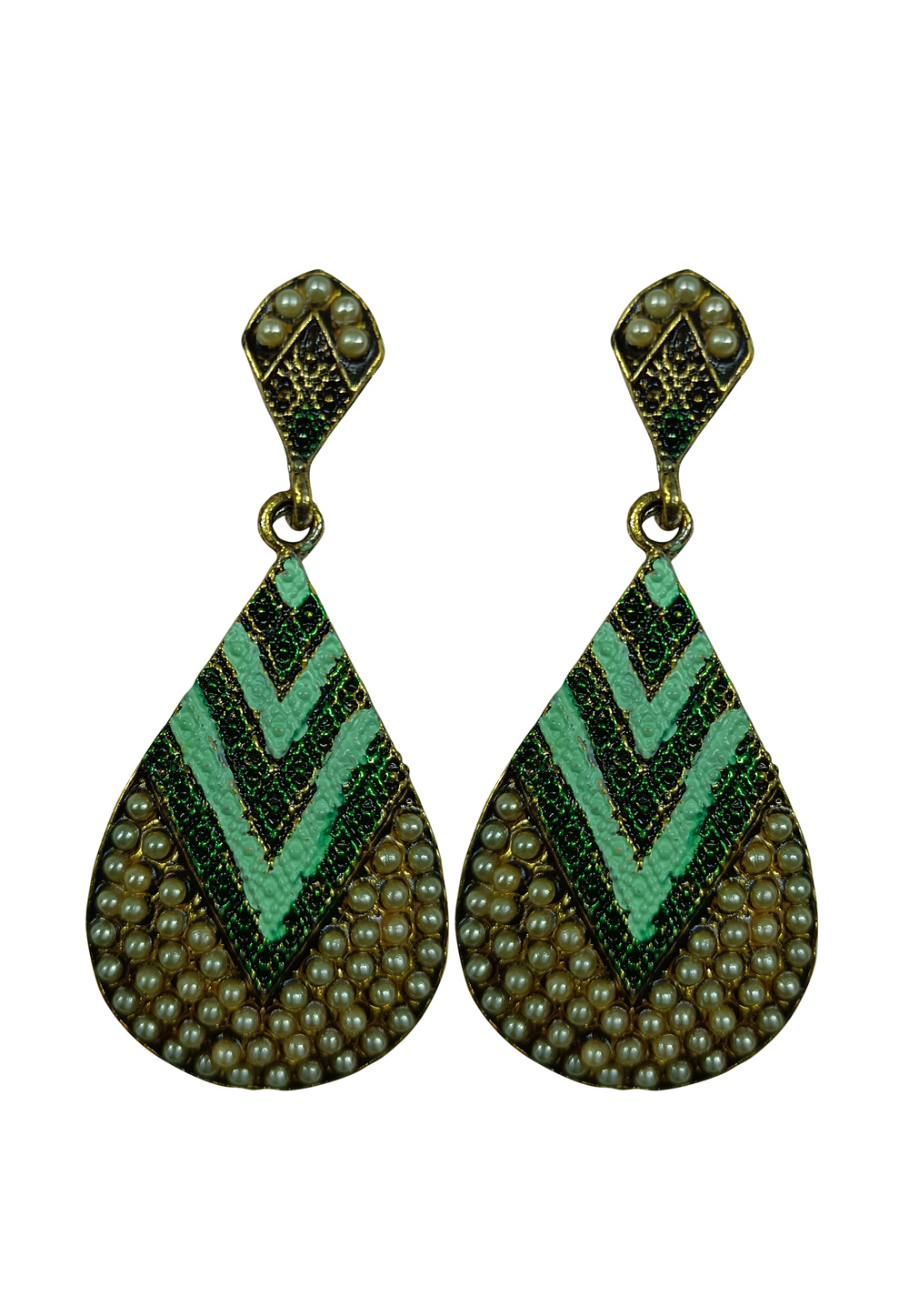 Light Green Brass pearl Earrings 240596
