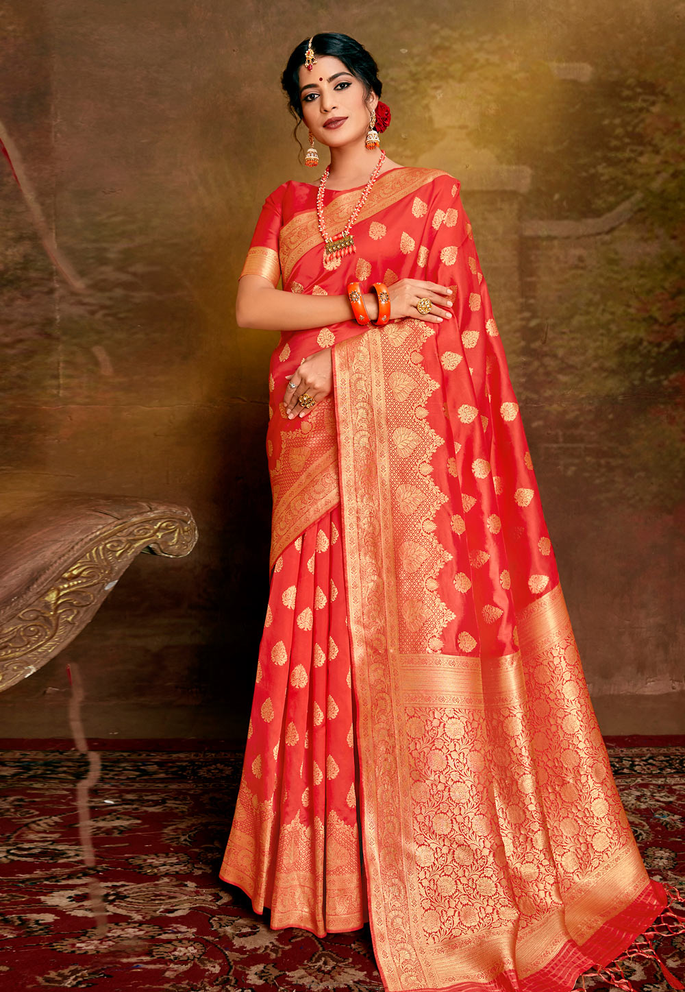 Red Silk Saree With Blouse 217942
