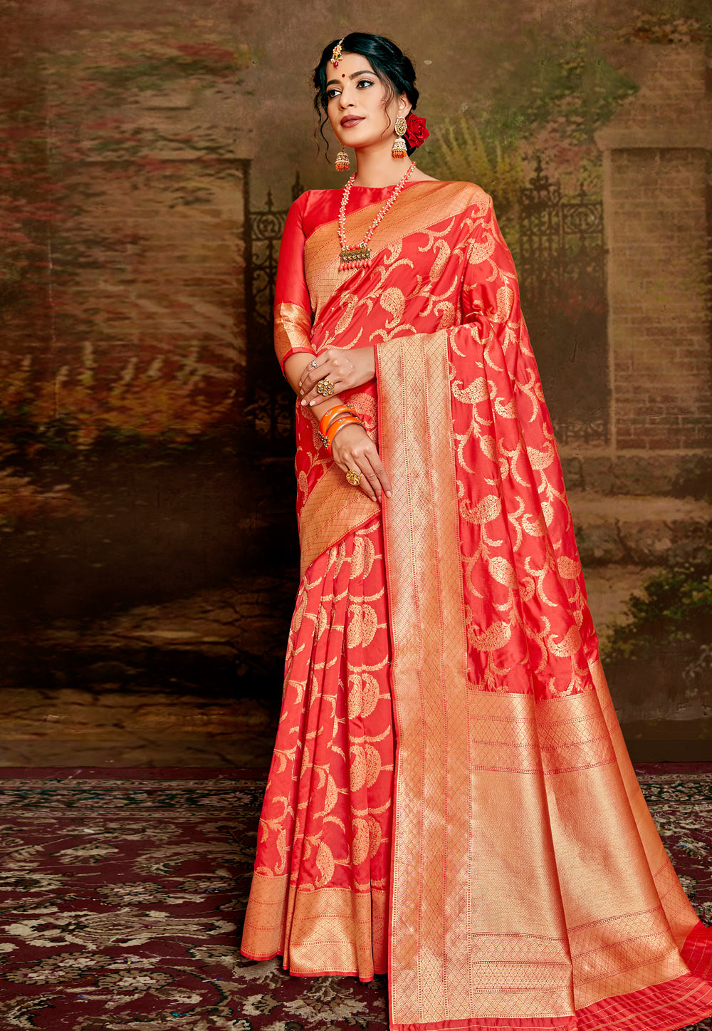 Red Silk Saree With Blouse 217946