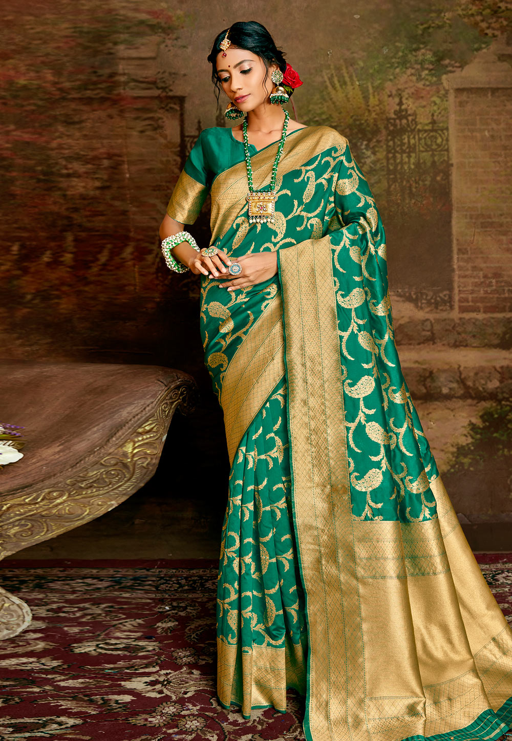 Green Silk Saree With Blouse 217947