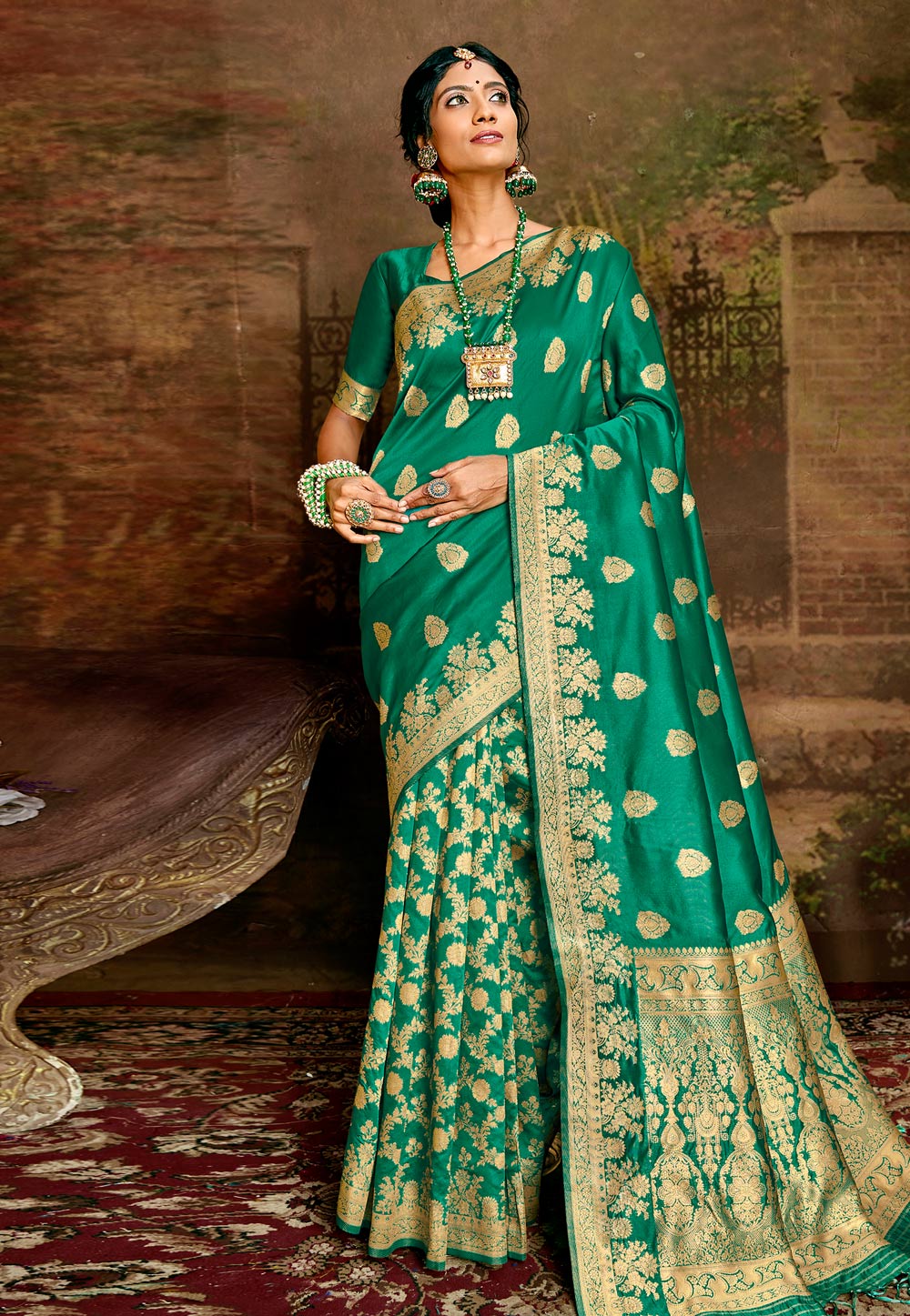 Green Silk Saree With Blouse 217954