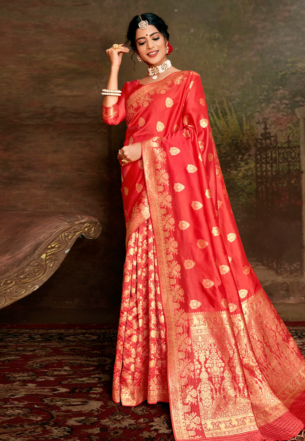 Red Silk Saree With Blouse 217955