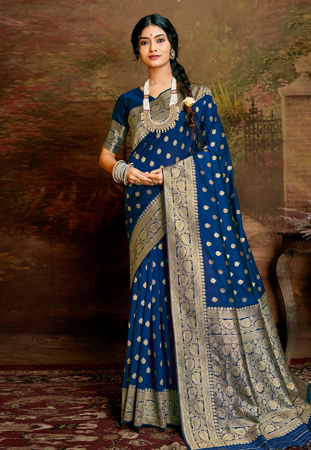 Blue Silk Saree With Blouse 217956