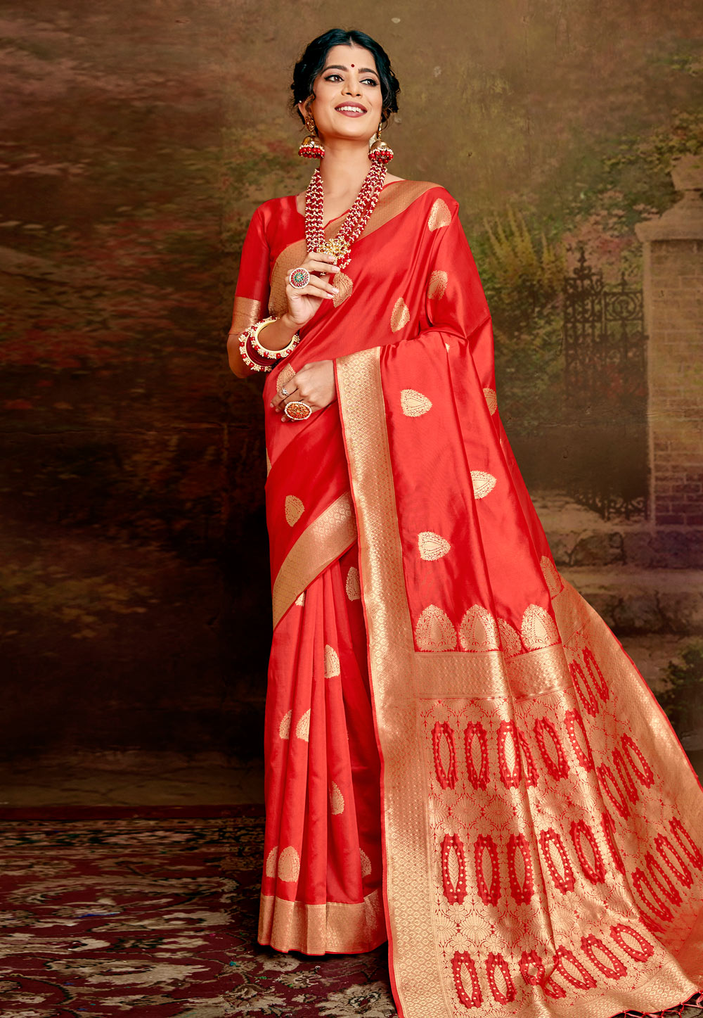 Red Silk Saree With Blouse 217961