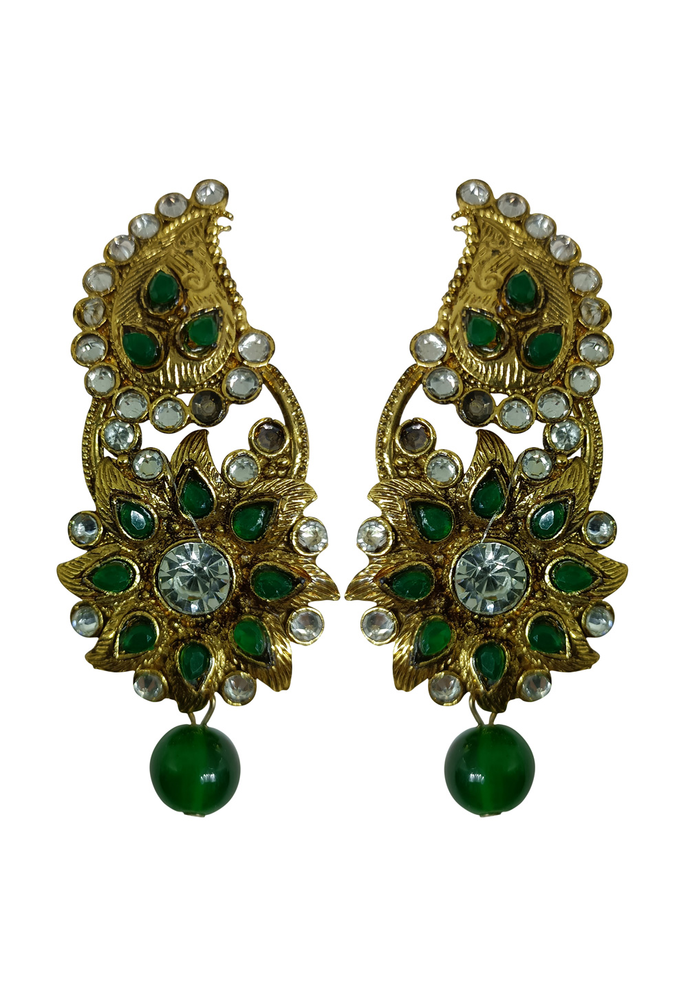 Green Brass pearl Earrings 240604
