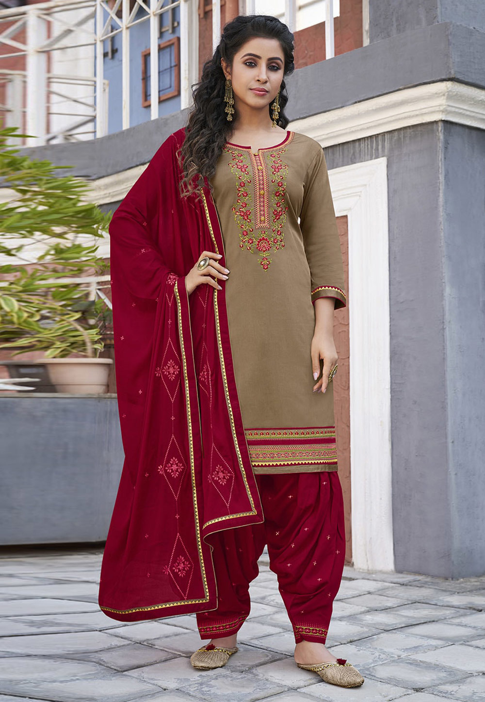 Beige Cotton Punjabi Suit 217987