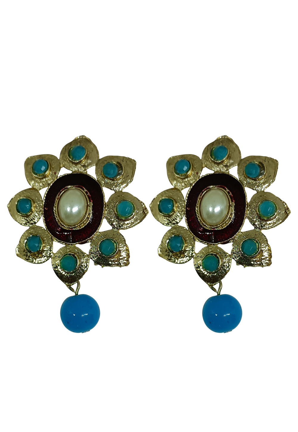 Blue Brass pearl Earrings 240606