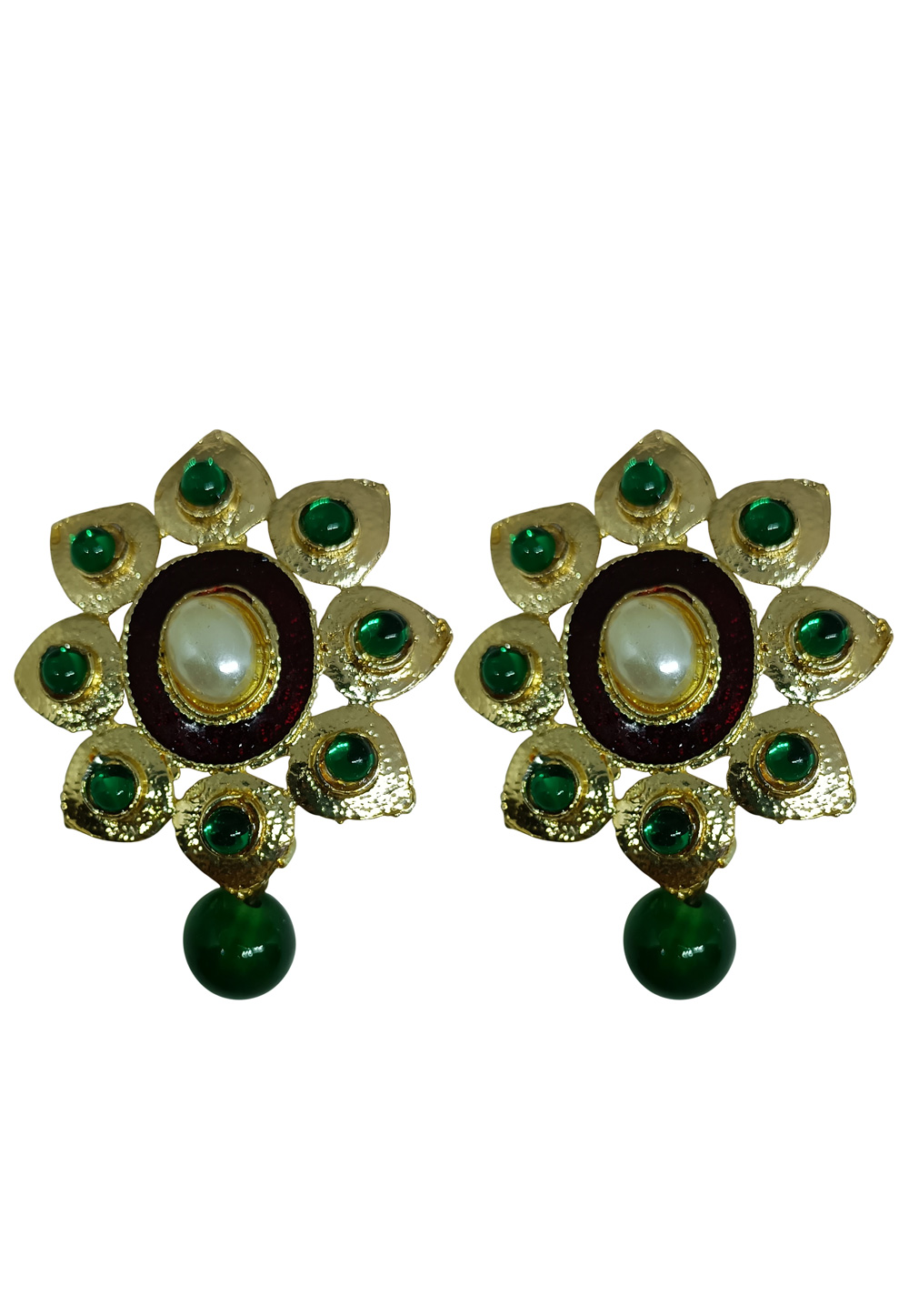 Green Brass pearl Earrings 240607