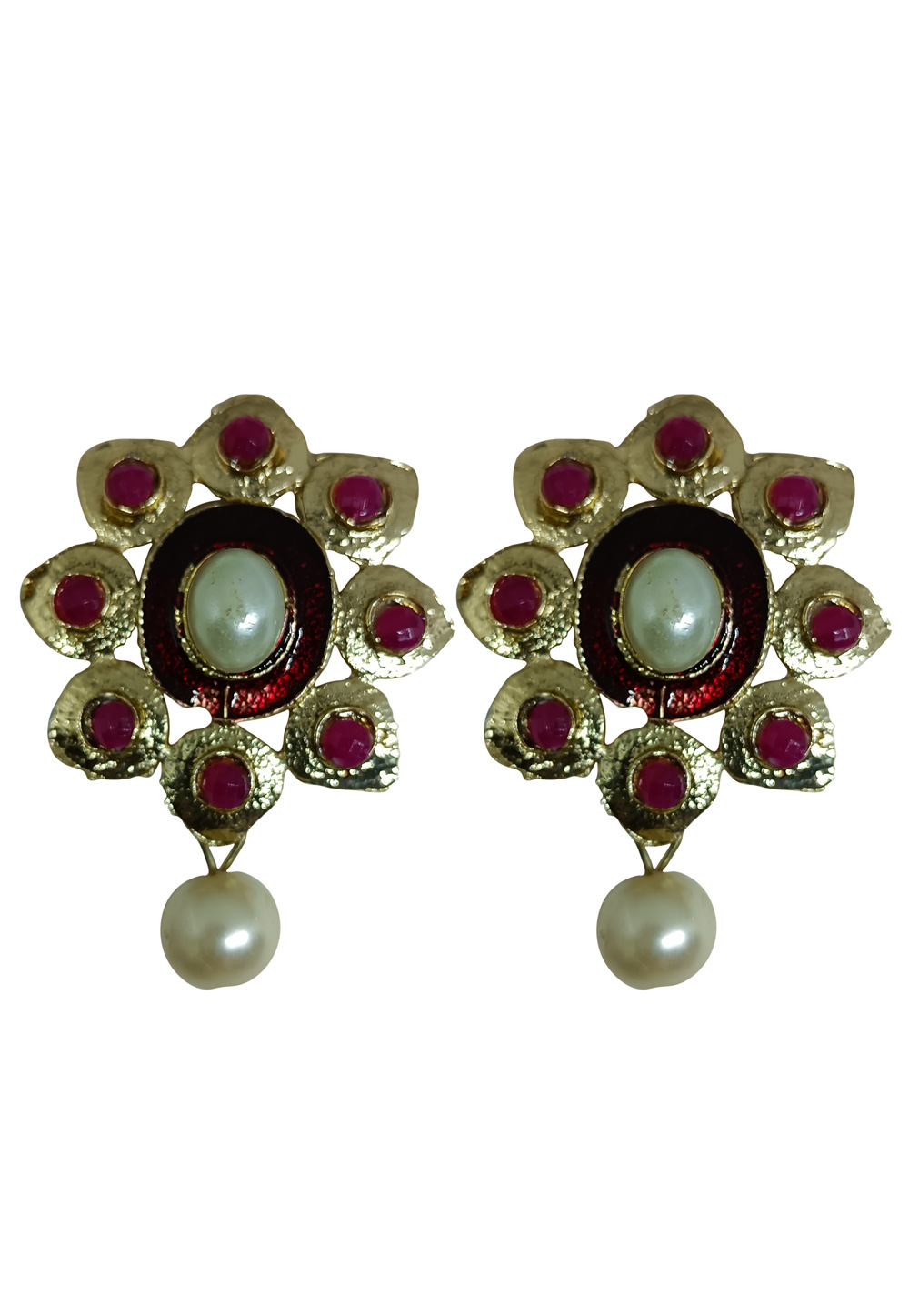 Red Brass pearl Earrings 240609