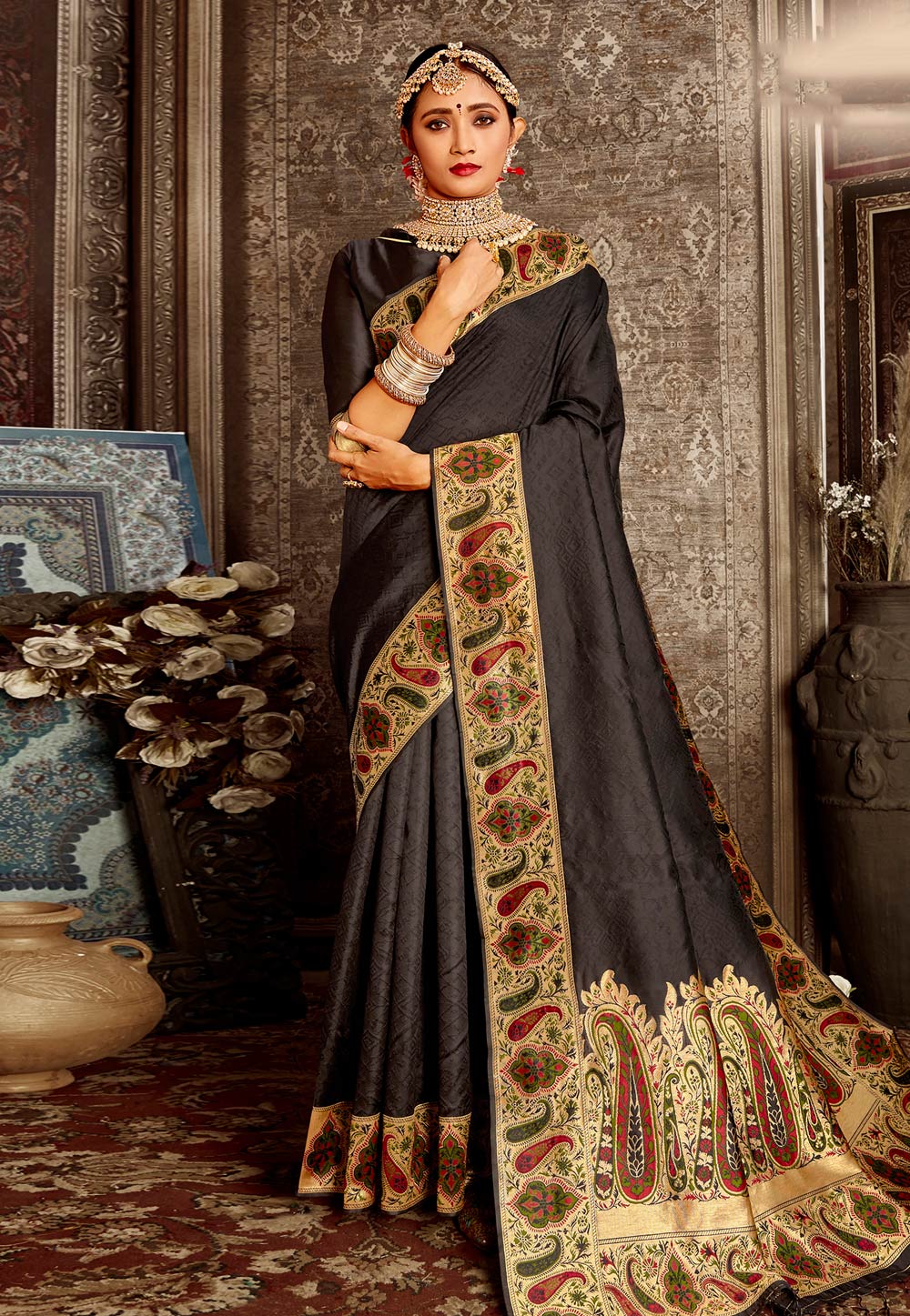 Black Silk Saree With Blouse 218191