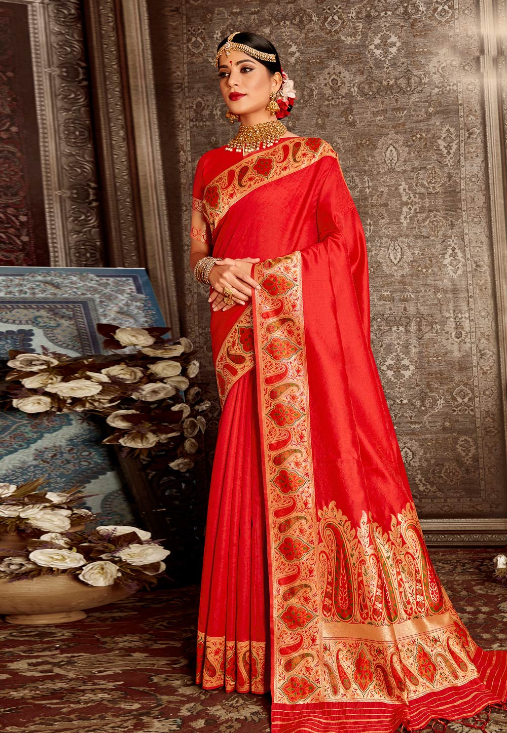 Red Silk Festival Wear Saree 218192