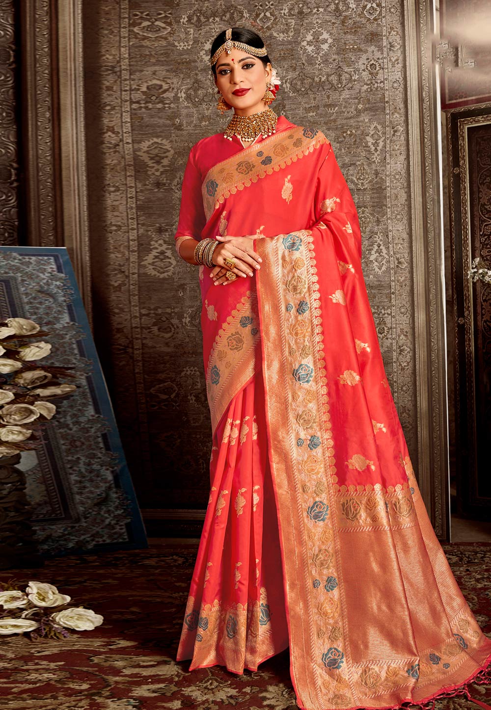 Red Silk Festival Wear Saree 218194