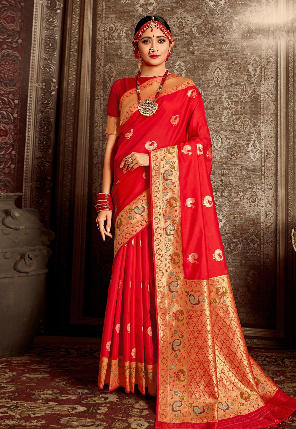 Red Silk Saree With Blouse 218199