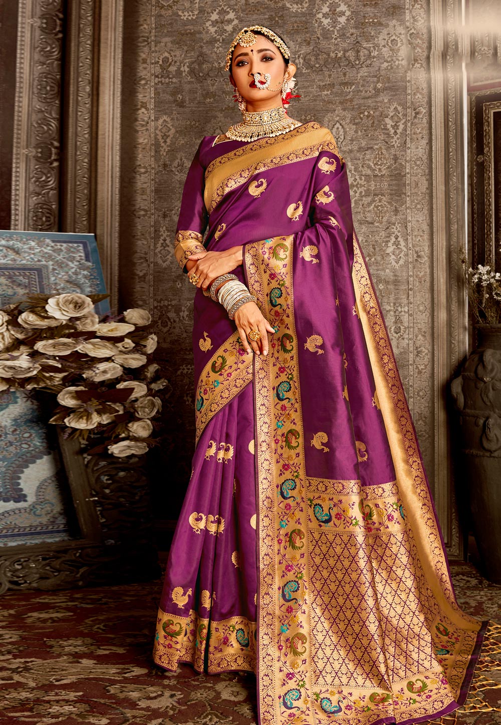 Purple Silk Festival Wear Saree 218200
